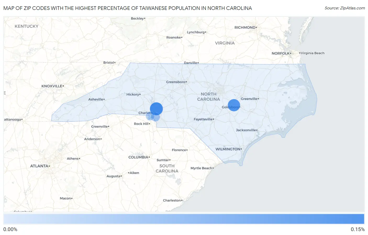 Zip Codes with the Highest Percentage of Taiwanese Population in North Carolina Map