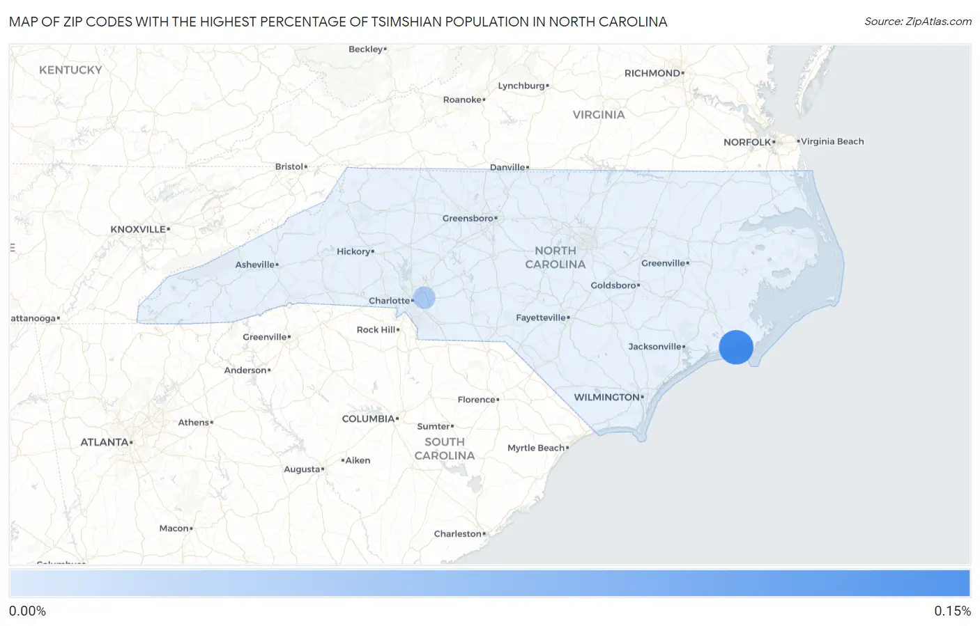 Zip Codes with the Highest Percentage of Tsimshian Population in North Carolina Map
