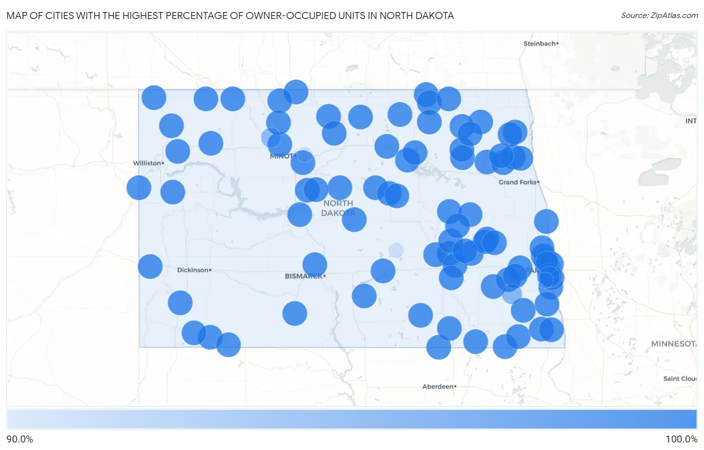 Cities with the Highest Percentage of Owner-Occupied Units in North Dakota Map