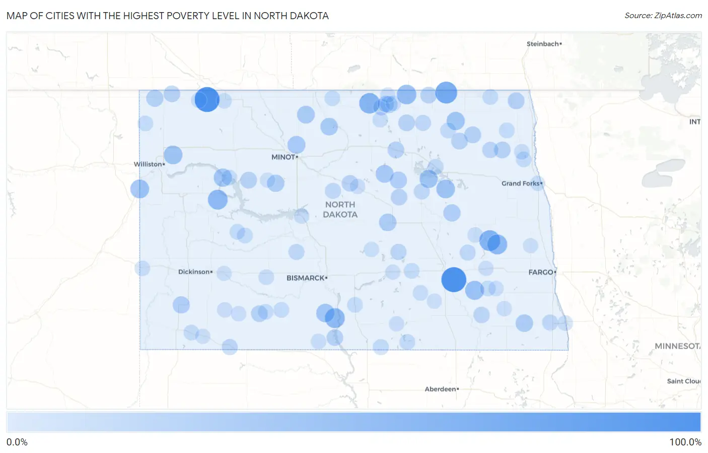 Cities with the Highest Poverty Level in North Dakota Map