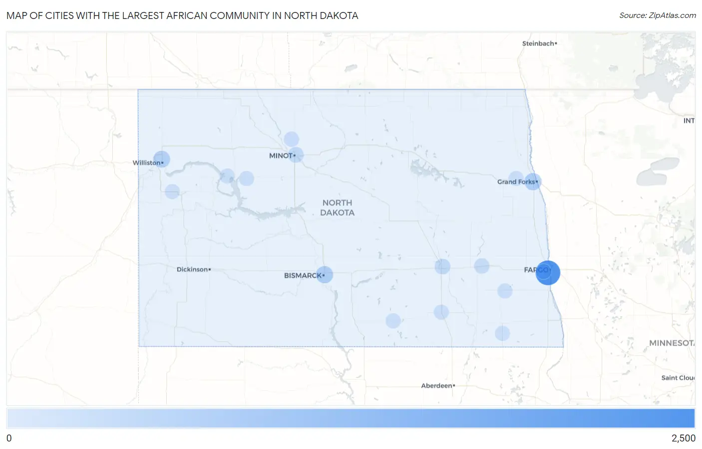 Cities with the Largest African Community in North Dakota Map