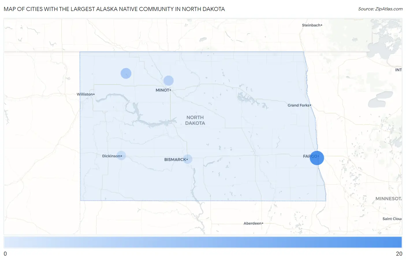 Cities with the Largest Alaska Native Community in North Dakota Map