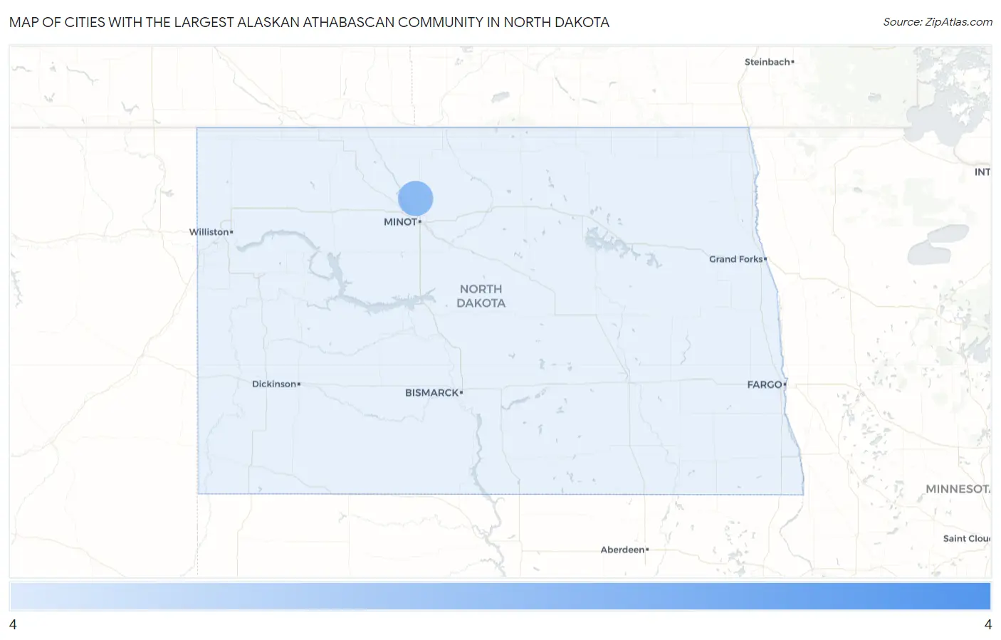 Cities with the Largest Alaskan Athabascan Community in North Dakota Map