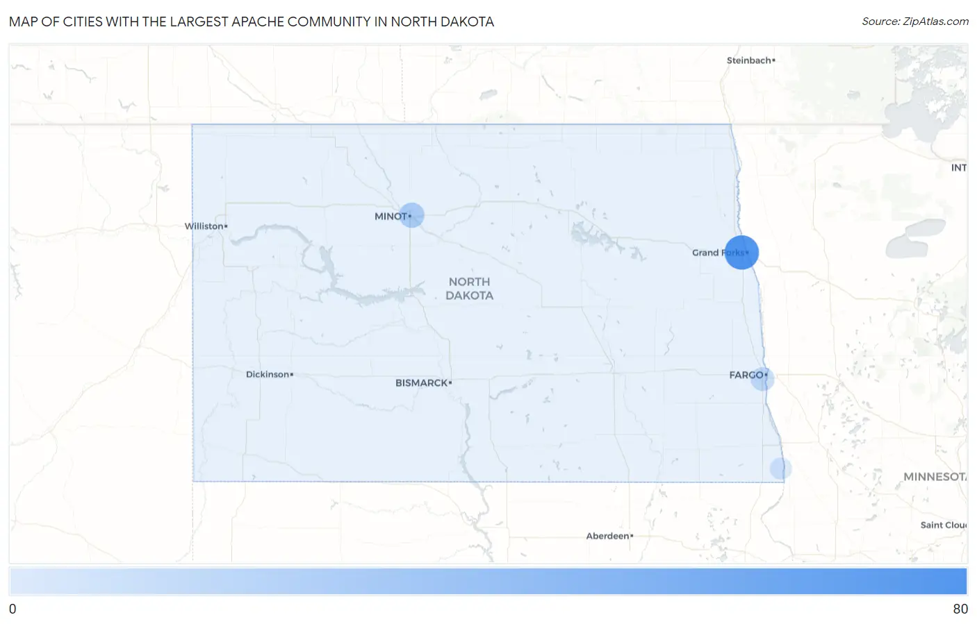 Cities with the Largest Apache Community in North Dakota Map