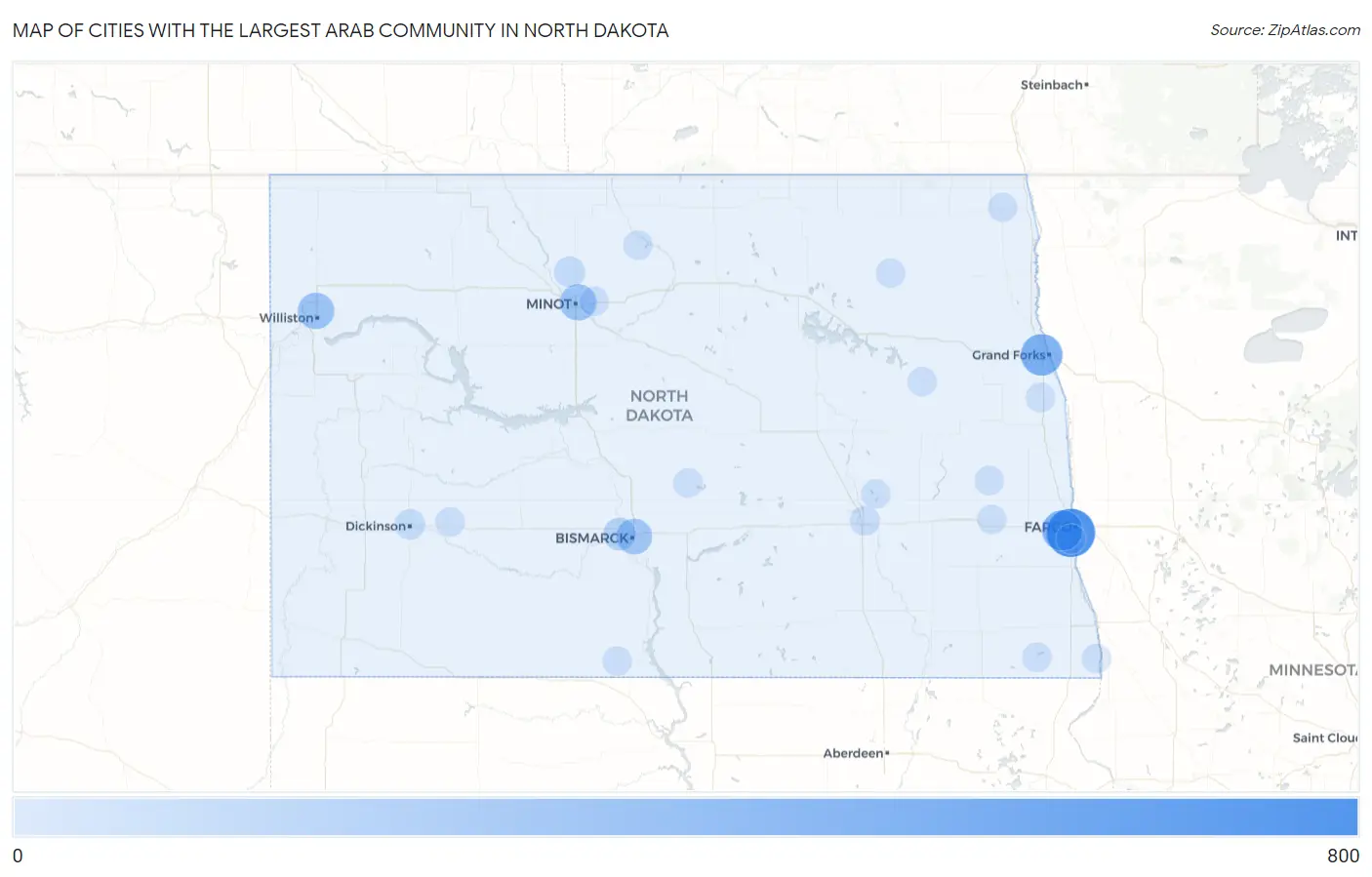 Cities with the Largest Arab Community in North Dakota Map