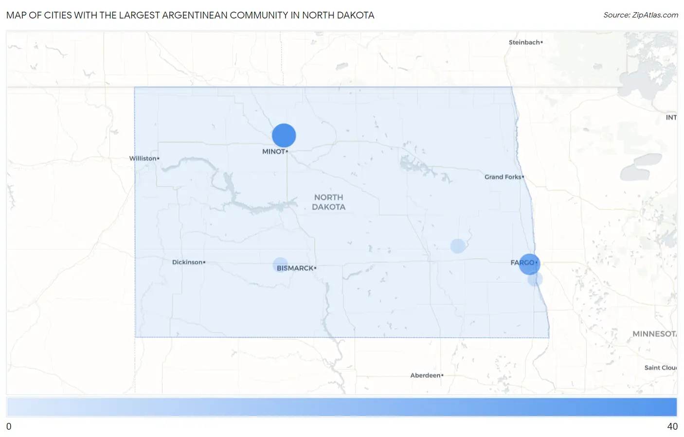 Cities with the Largest Argentinean Community in North Dakota Map