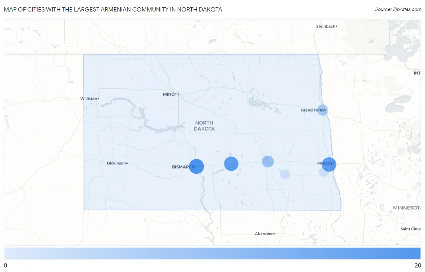 Cities with the Largest Armenian Community in North Dakota Map