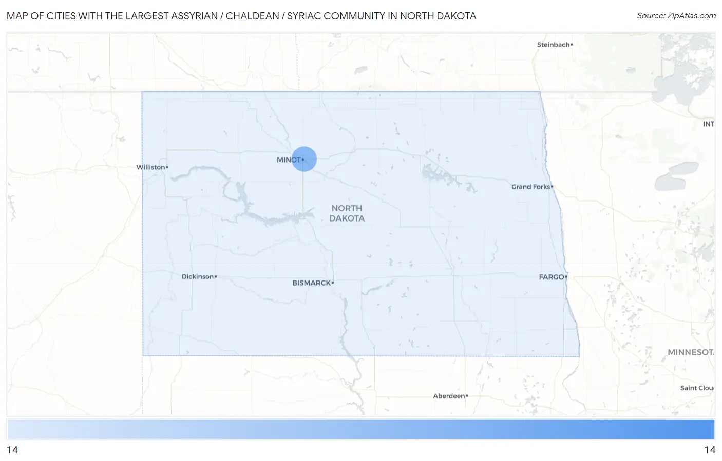 Cities with the Largest Assyrian / Chaldean / Syriac Community in North Dakota Map