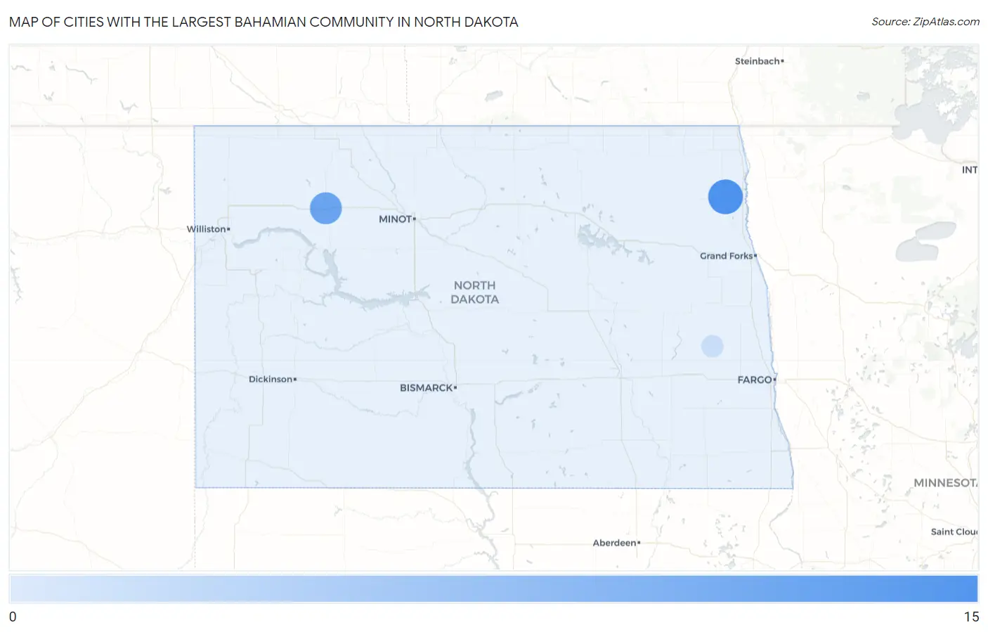 Cities with the Largest Bahamian Community in North Dakota Map