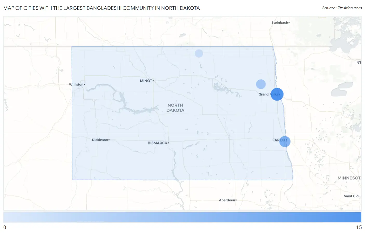 Cities with the Largest Bangladeshi Community in North Dakota Map