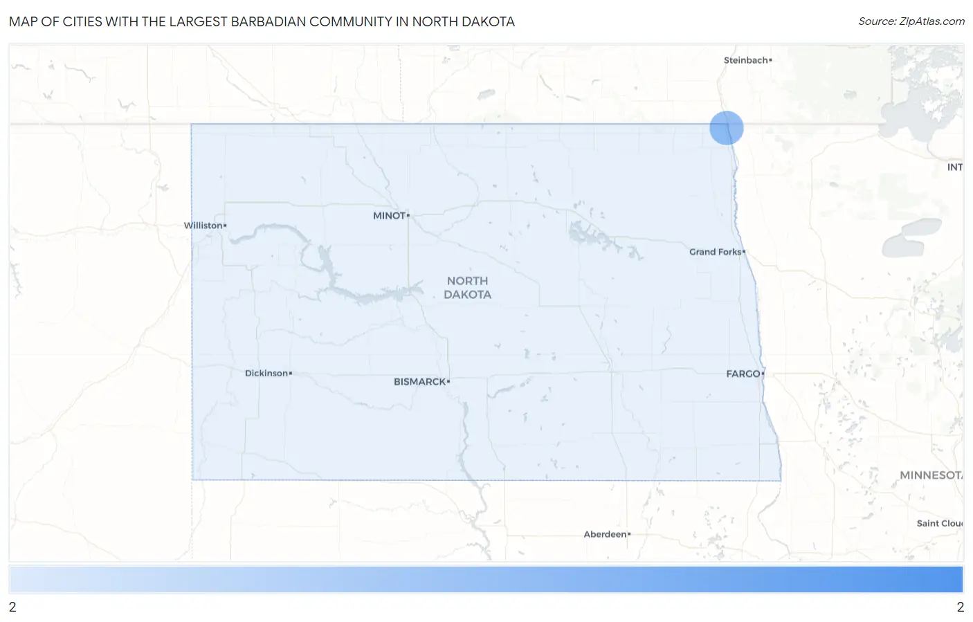 Cities with the Largest Barbadian Community in North Dakota Map