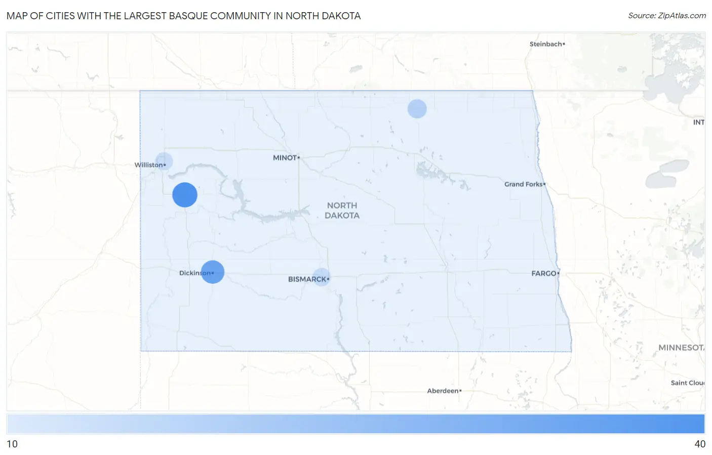 Cities with the Largest Basque Community in North Dakota Map