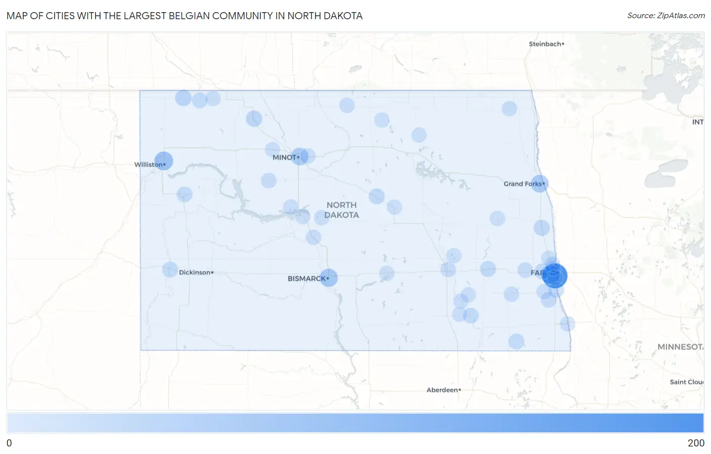 Cities with the Largest Belgian Community in North Dakota Map