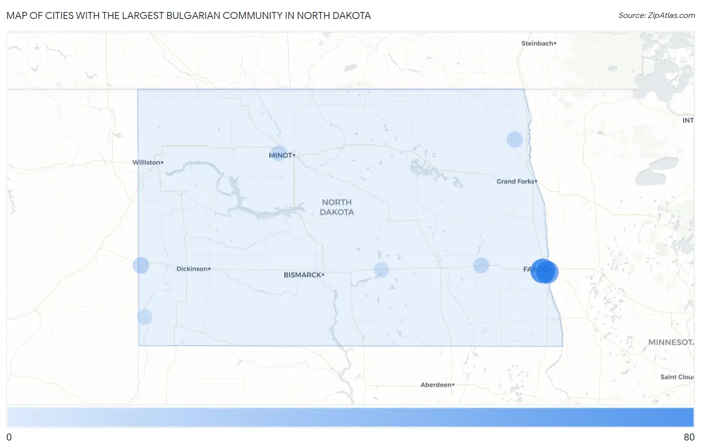 Cities with the Largest Bulgarian Community in North Dakota Map