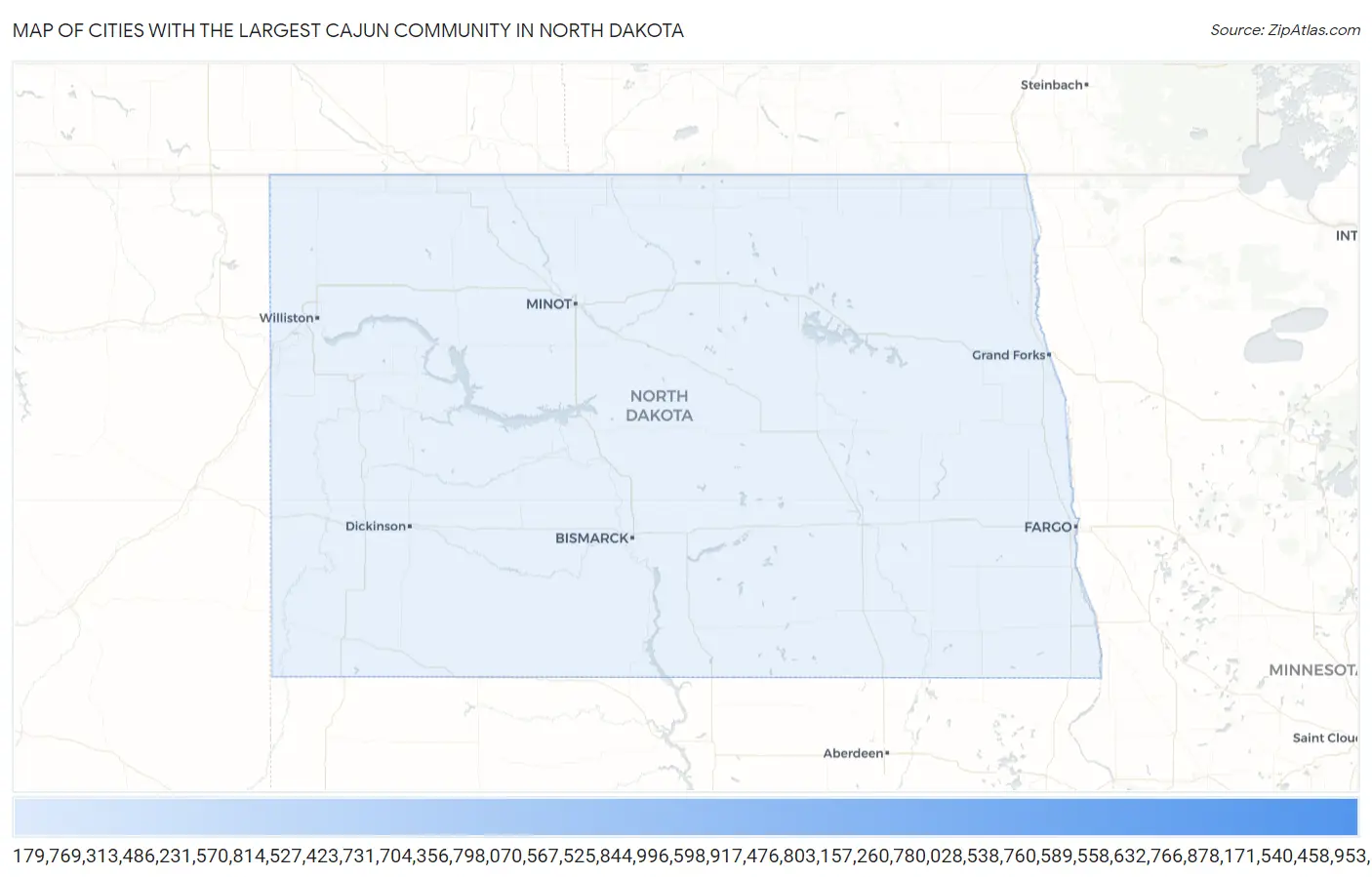Cities with the Largest Cajun Community in North Dakota Map