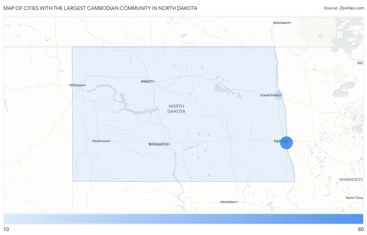 Cities with the Largest Cambodian Community in North Dakota Map