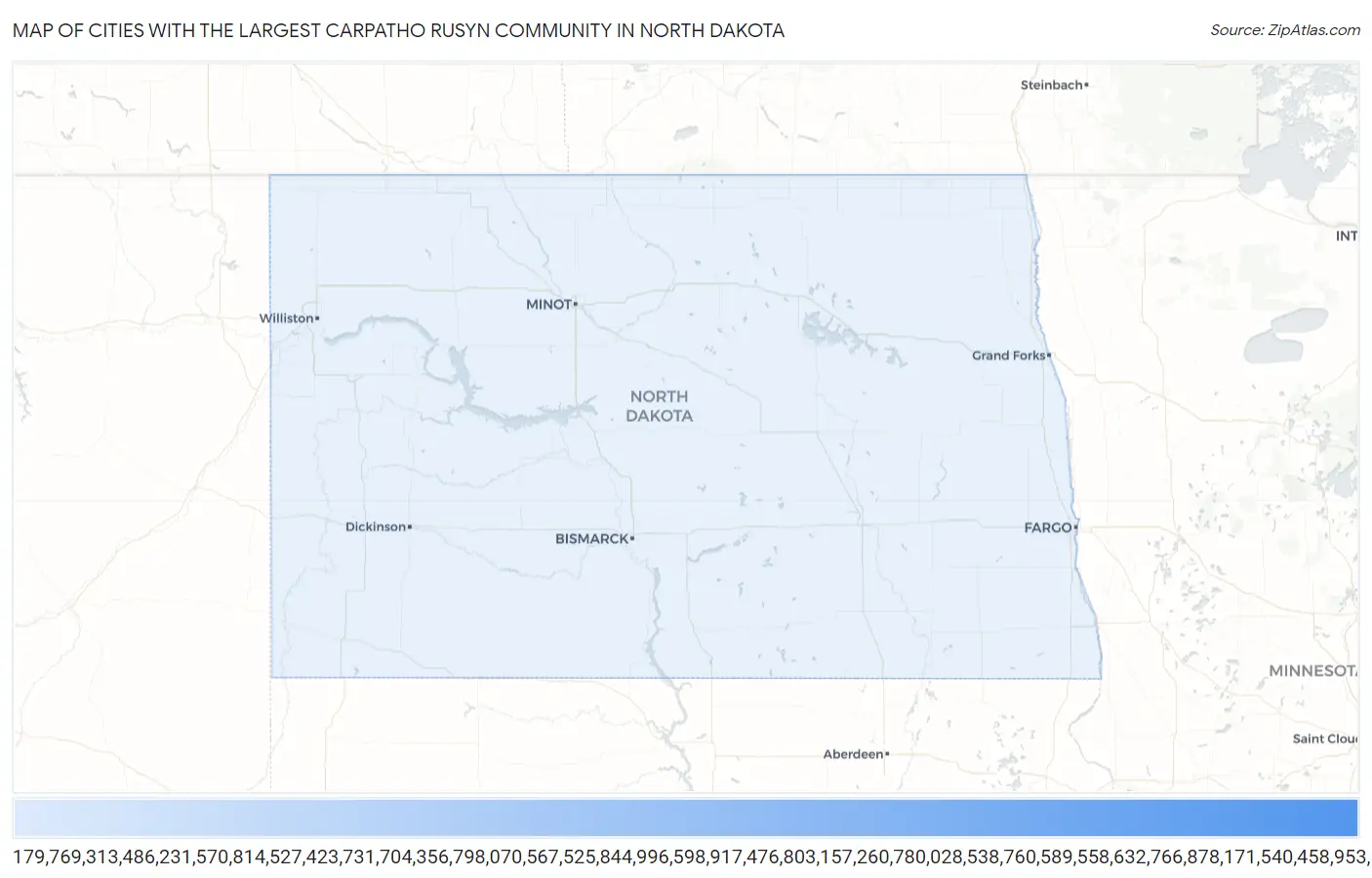 Cities with the Largest Carpatho Rusyn Community in North Dakota Map