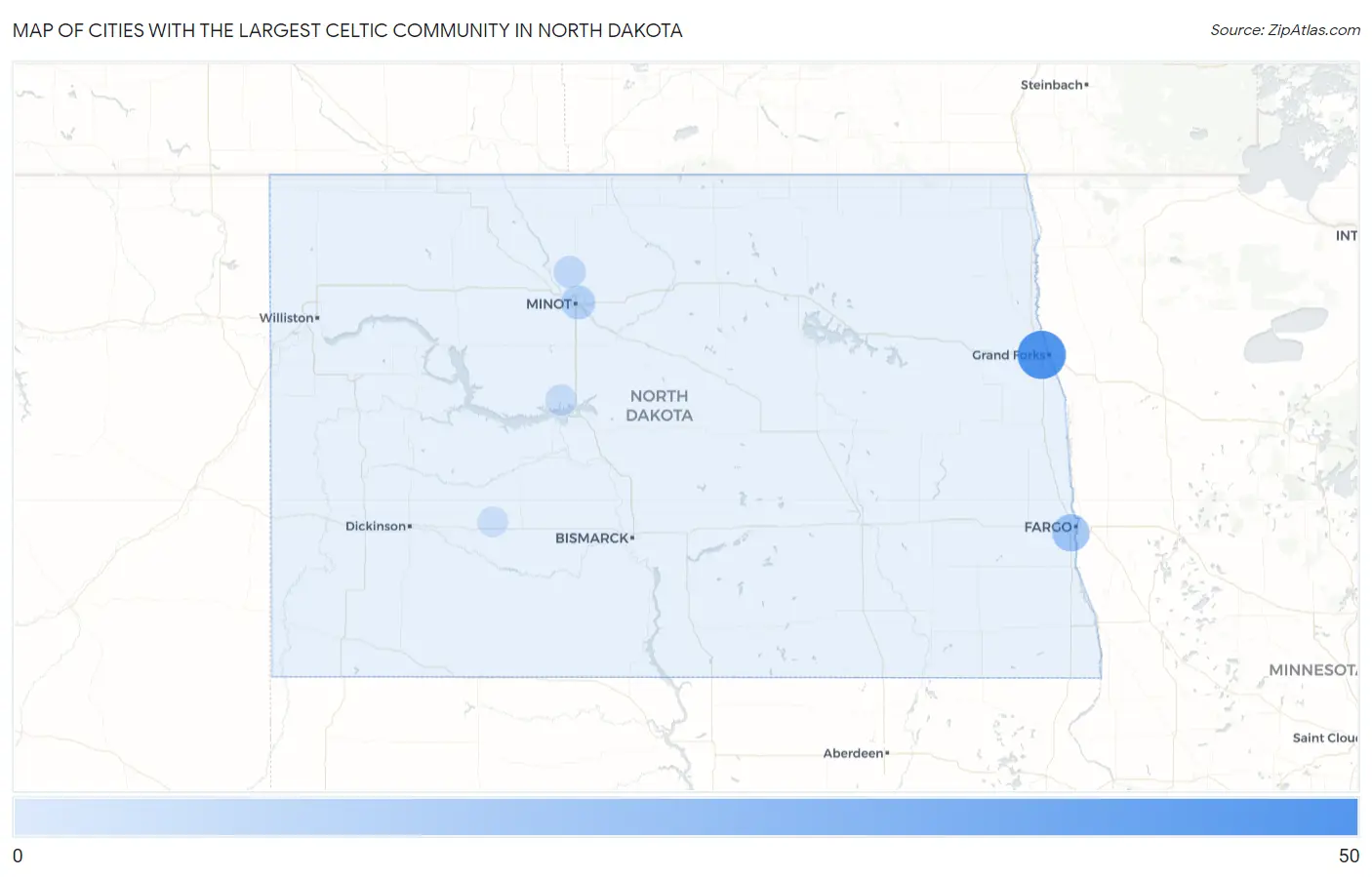 Cities with the Largest Celtic Community in North Dakota Map