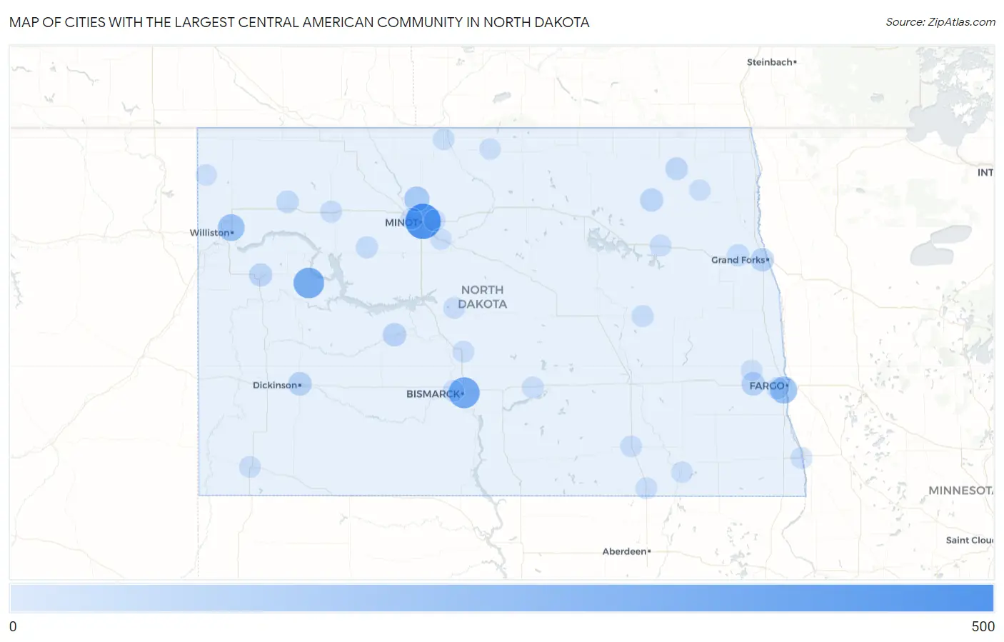 Cities with the Largest Central American Community in North Dakota Map
