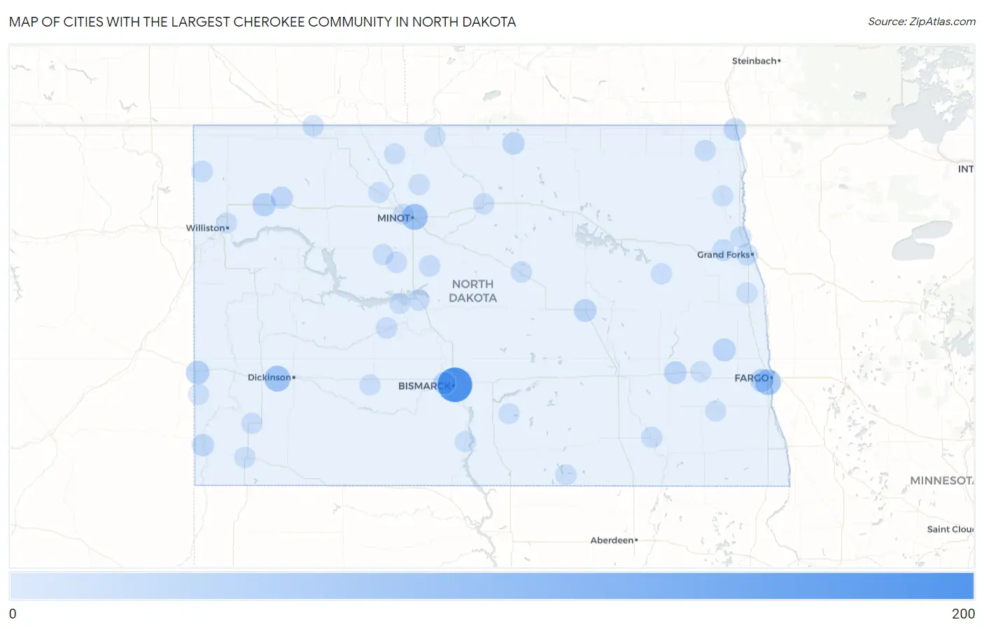 Cities with the Largest Cherokee Community in North Dakota Map