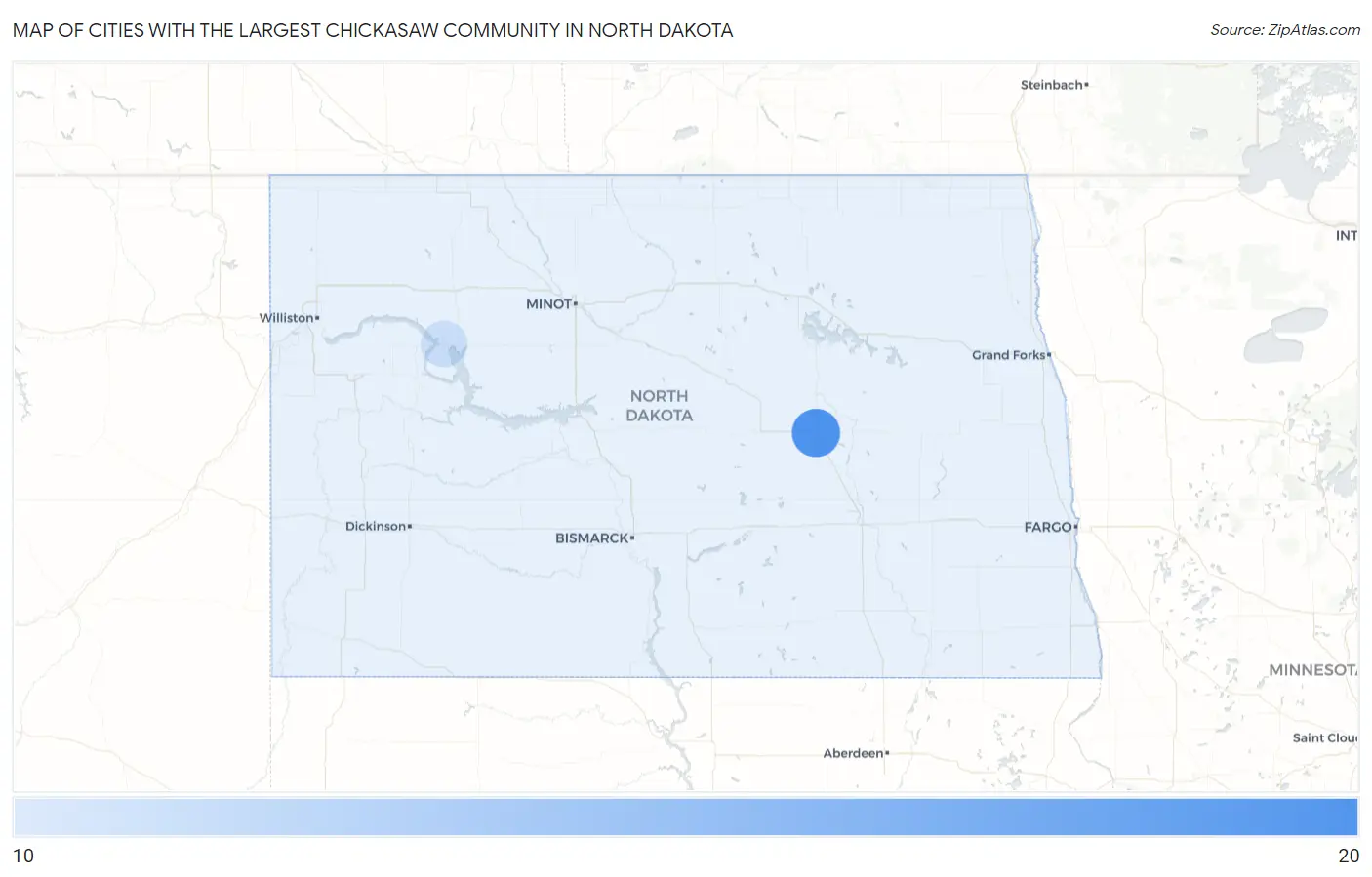 Cities with the Largest Chickasaw Community in North Dakota Map