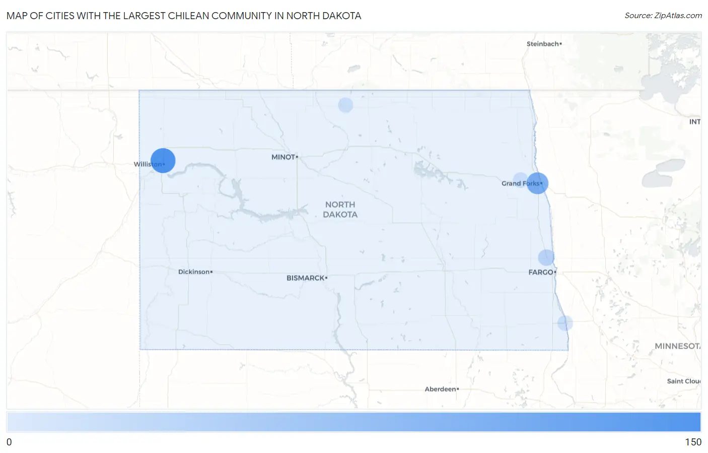 Cities with the Largest Chilean Community in North Dakota Map