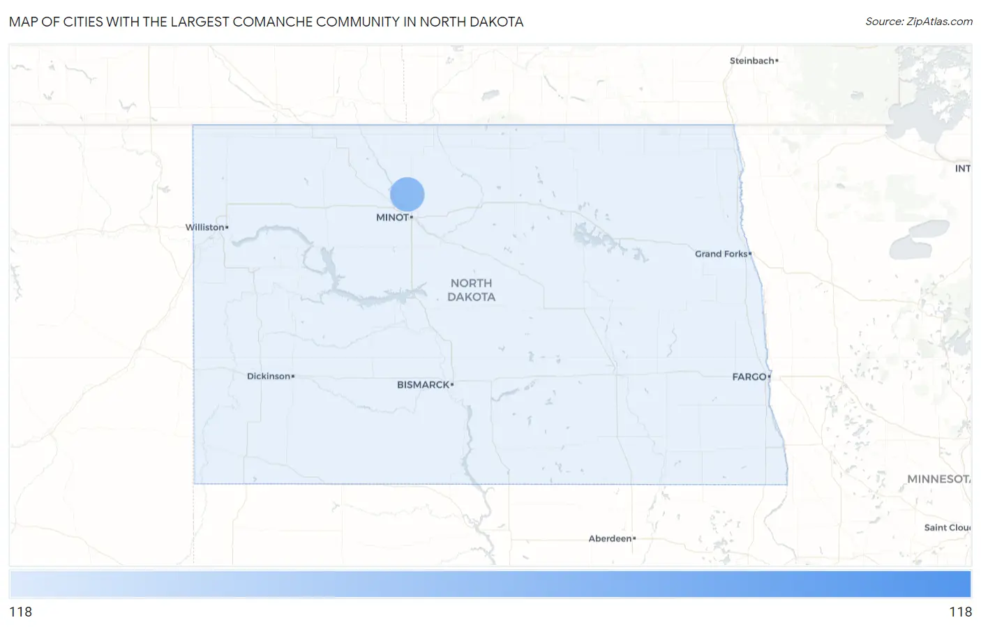 Cities with the Largest Comanche Community in North Dakota Map