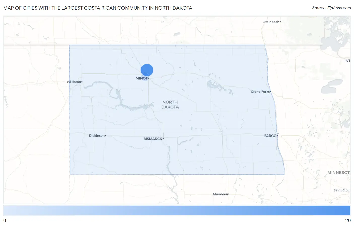 Cities with the Largest Costa Rican Community in North Dakota Map