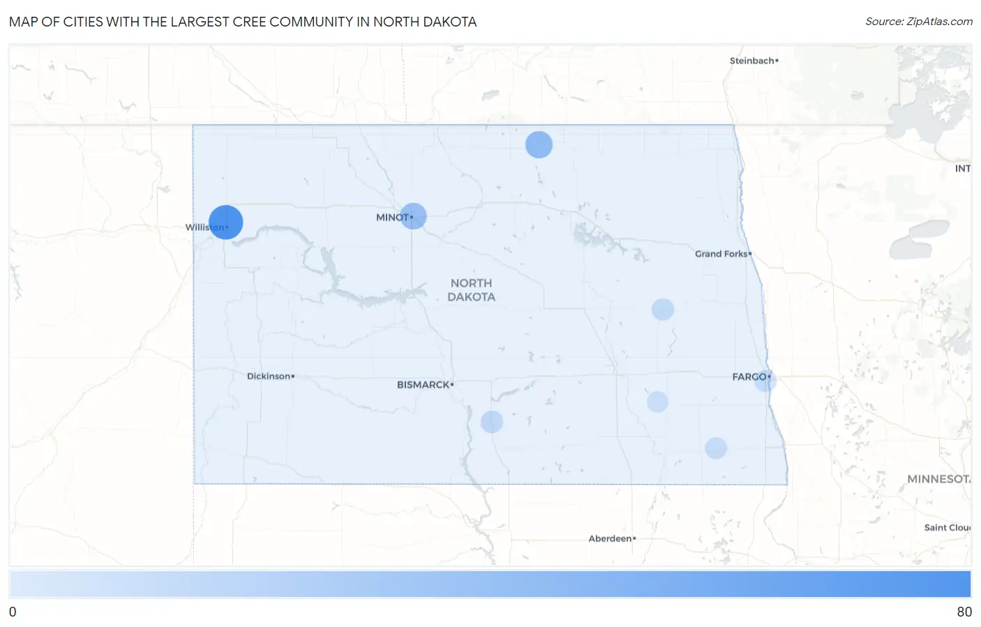 Cities with the Largest Cree Community in North Dakota Map
