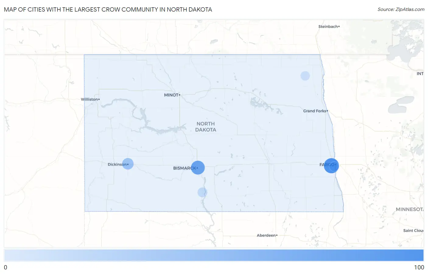 Cities with the Largest Crow Community in North Dakota Map