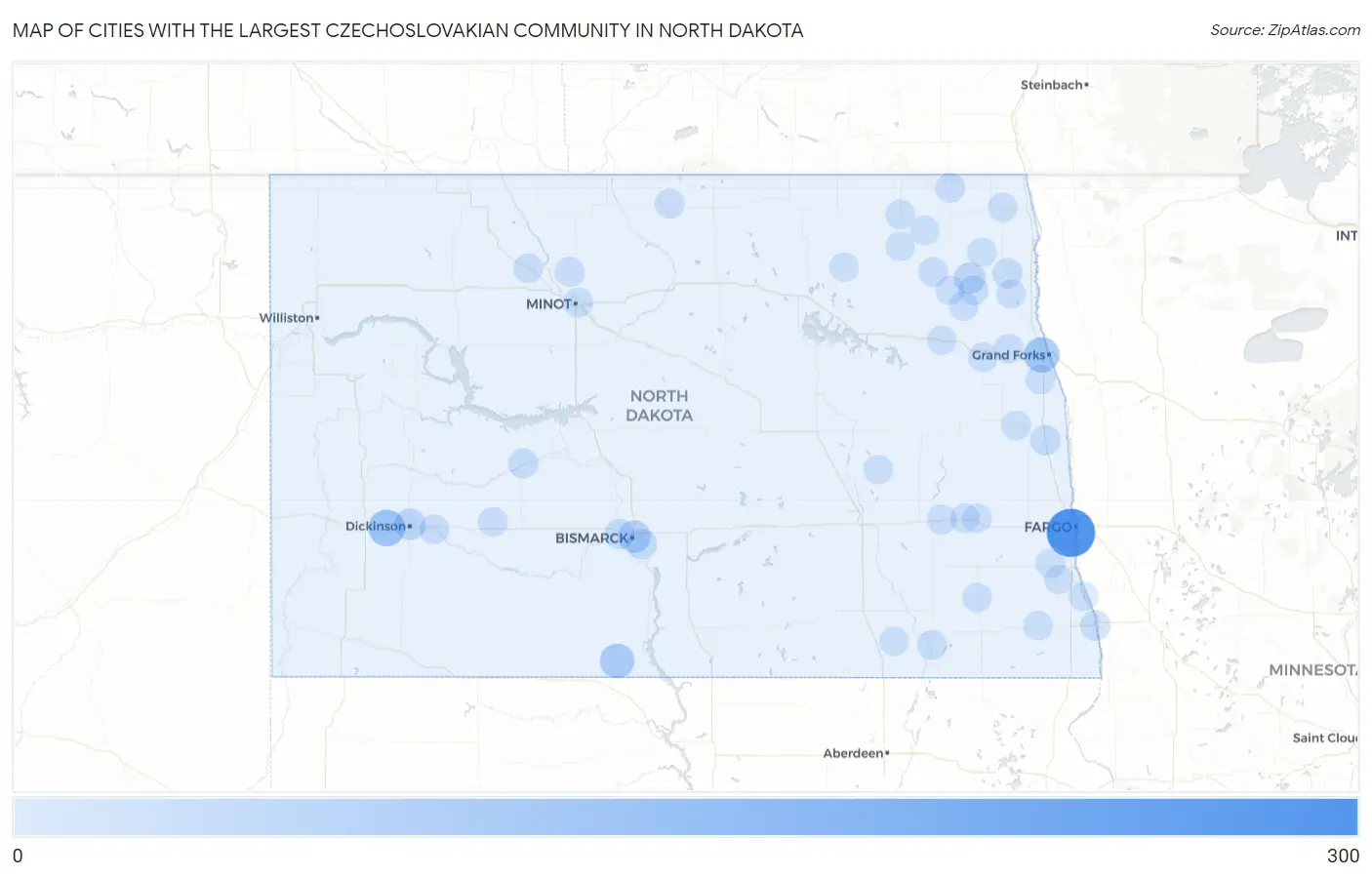 Cities with the Largest Czechoslovakian Community in North Dakota Map