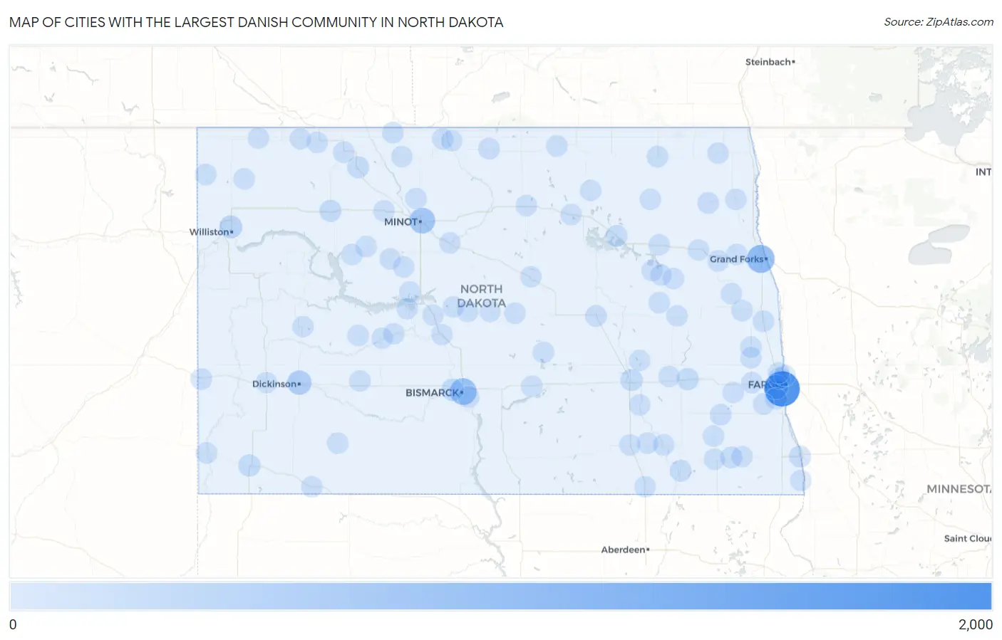 Cities with the Largest Danish Community in North Dakota Map