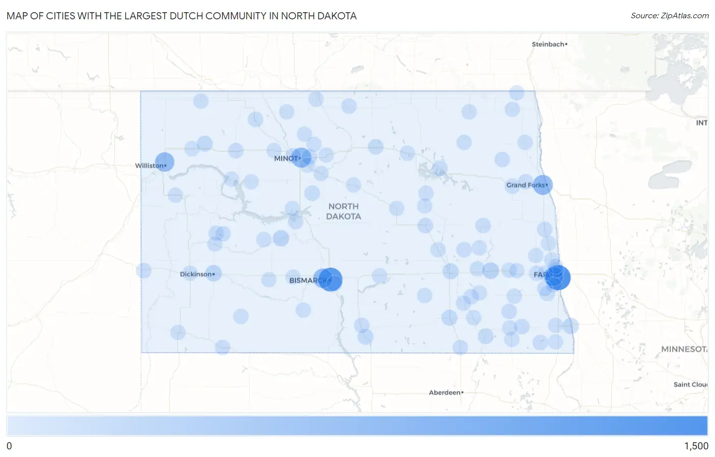 Cities with the Largest Dutch Community in North Dakota Map