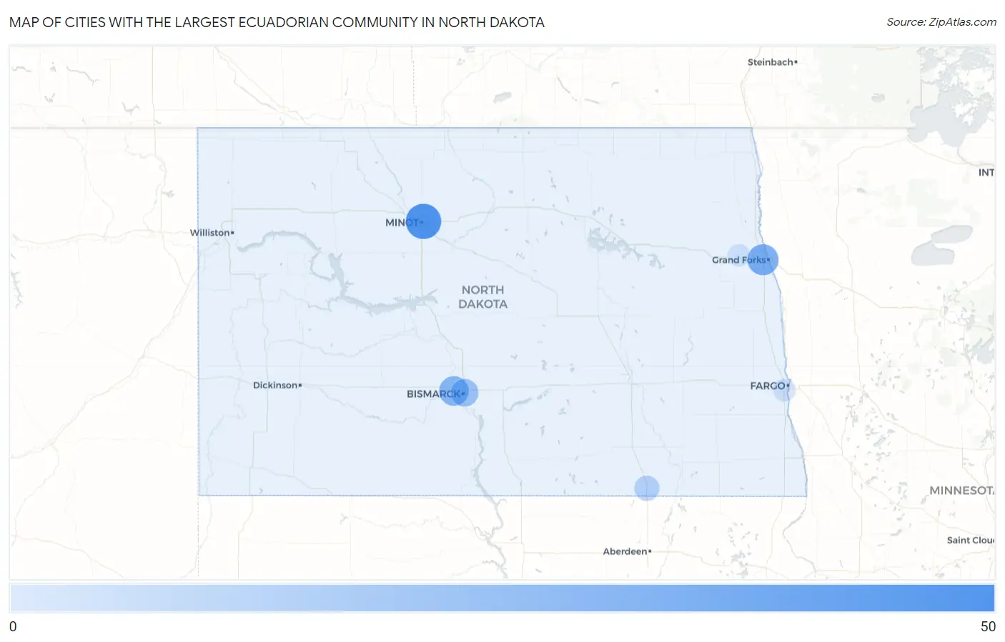 Cities with the Largest Ecuadorian Community in North Dakota Map