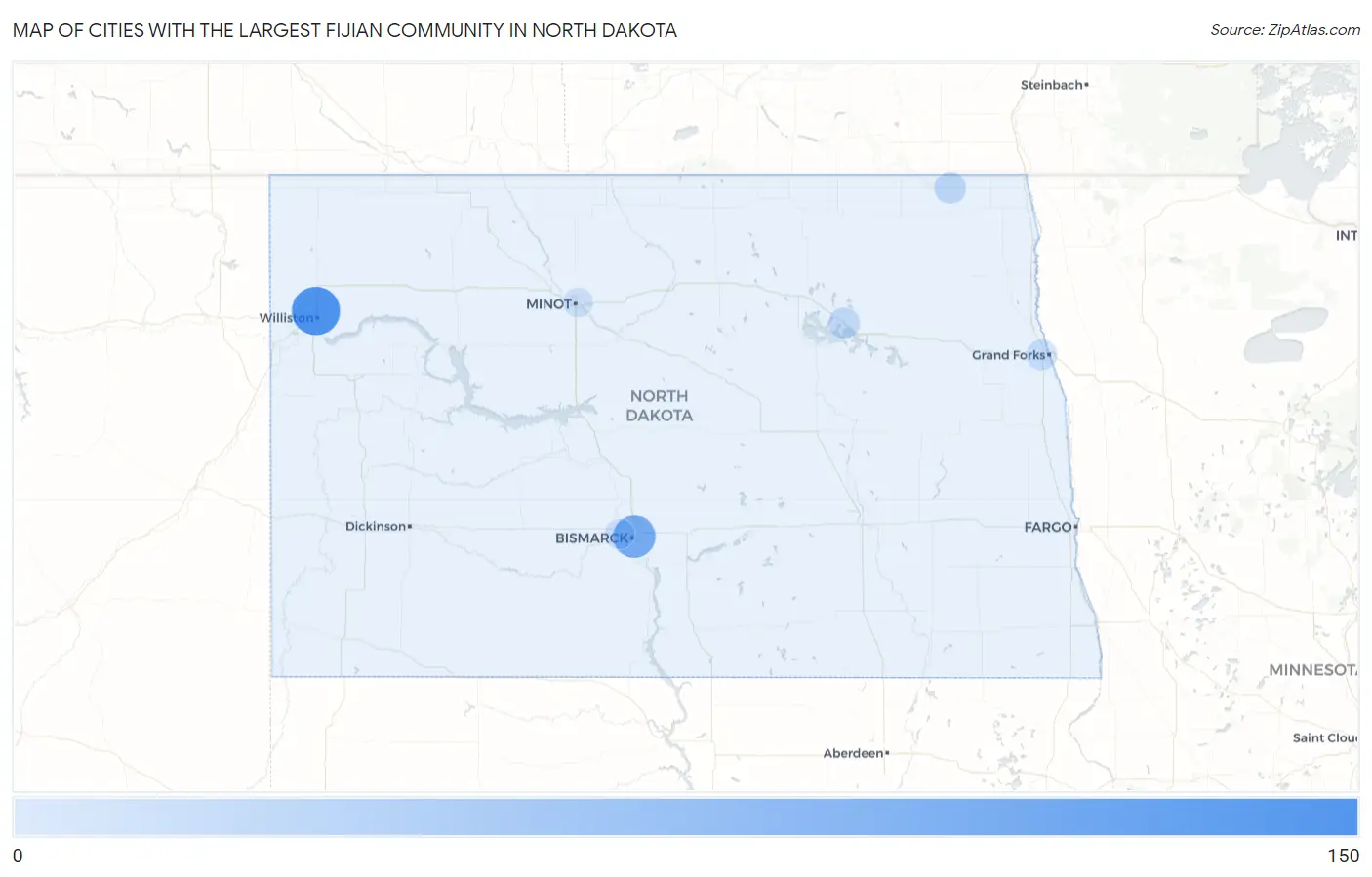 Cities with the Largest Fijian Community in North Dakota Map