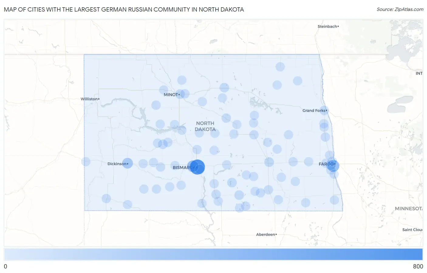 Cities with the Largest German Russian Community in North Dakota Map