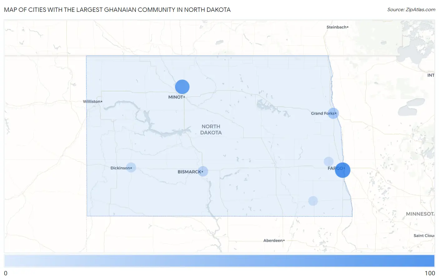 Cities with the Largest Ghanaian Community in North Dakota Map