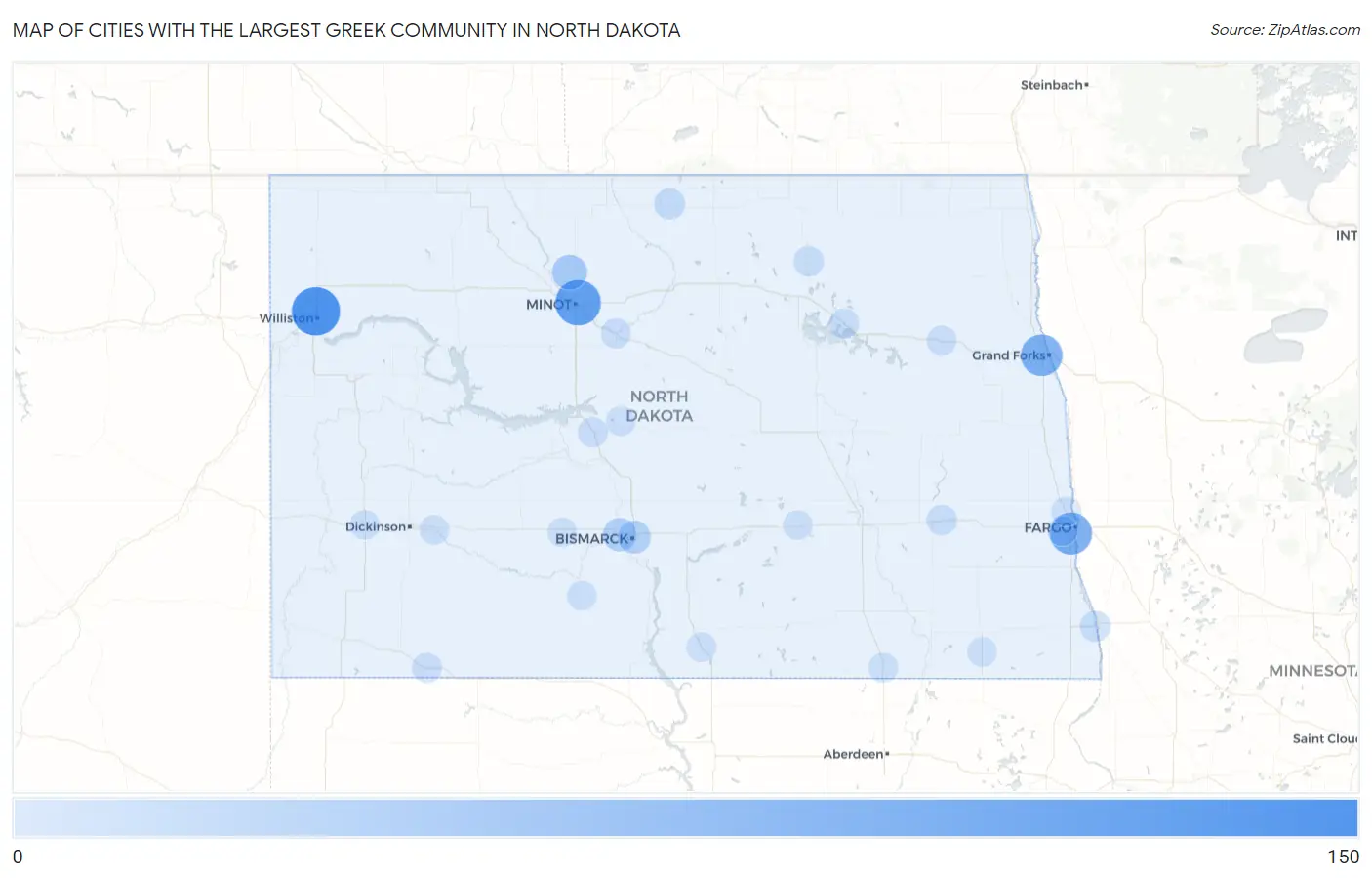 Cities with the Largest Greek Community in North Dakota Map