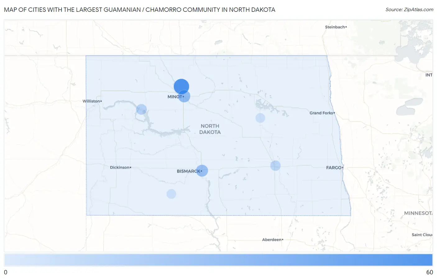 Cities with the Largest Guamanian / Chamorro Community in North Dakota Map