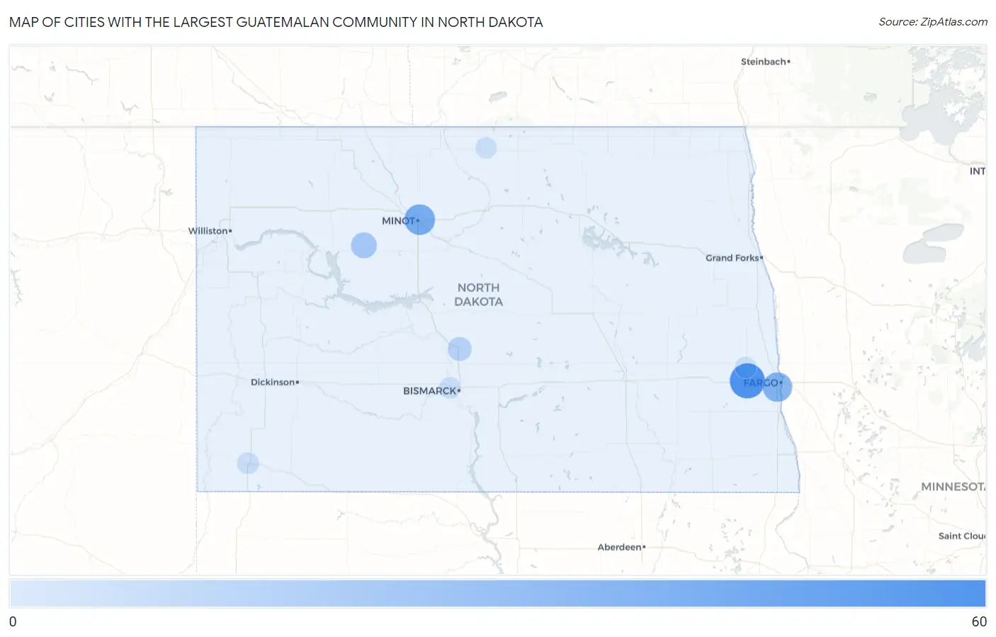 Cities with the Largest Guatemalan Community in North Dakota Map