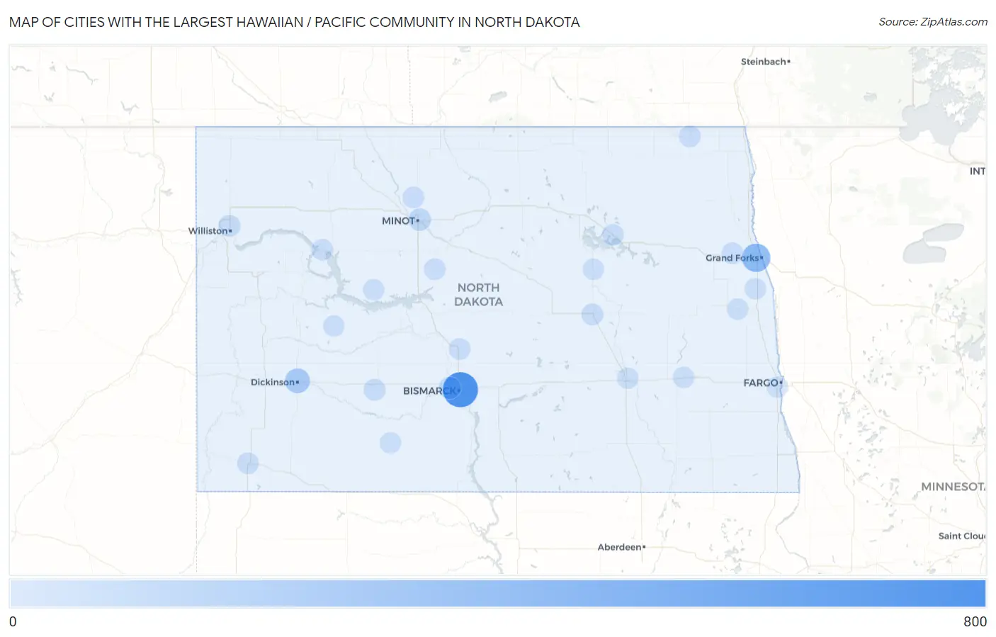Cities with the Largest Hawaiian / Pacific Community in North Dakota Map