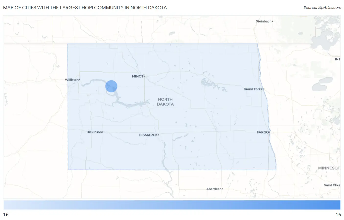 Cities with the Largest Hopi Community in North Dakota Map
