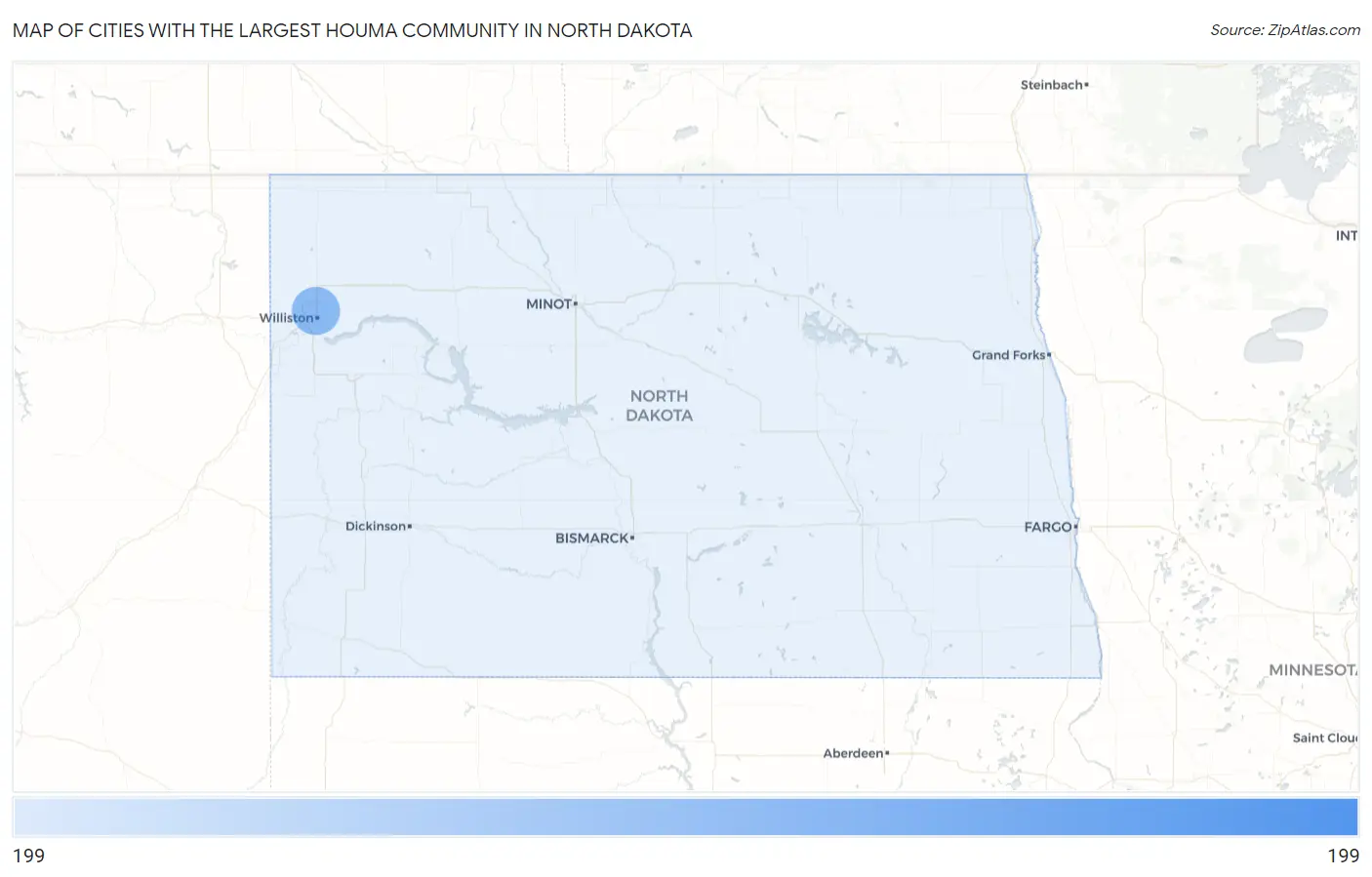 Cities with the Largest Houma Community in North Dakota Map