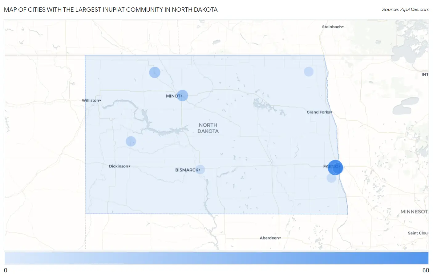 Cities with the Largest Inupiat Community in North Dakota Map