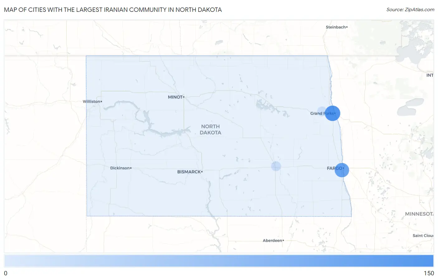 Cities with the Largest Iranian Community in North Dakota Map