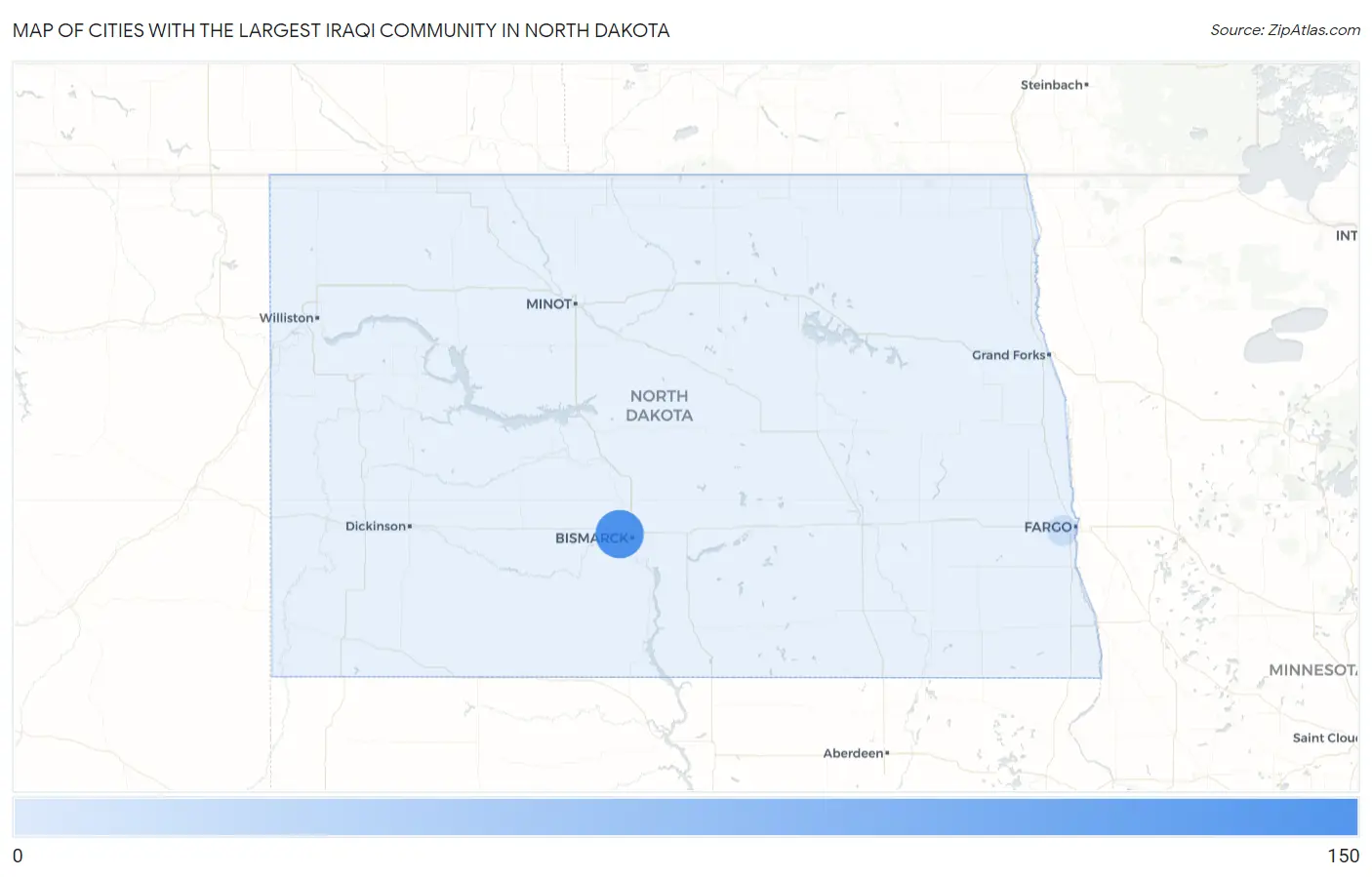 Cities with the Largest Iraqi Community in North Dakota Map