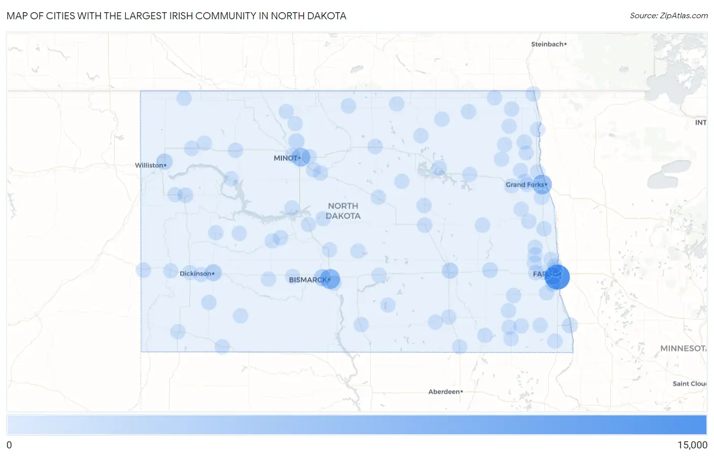 Cities with the Largest Irish Community in North Dakota Map