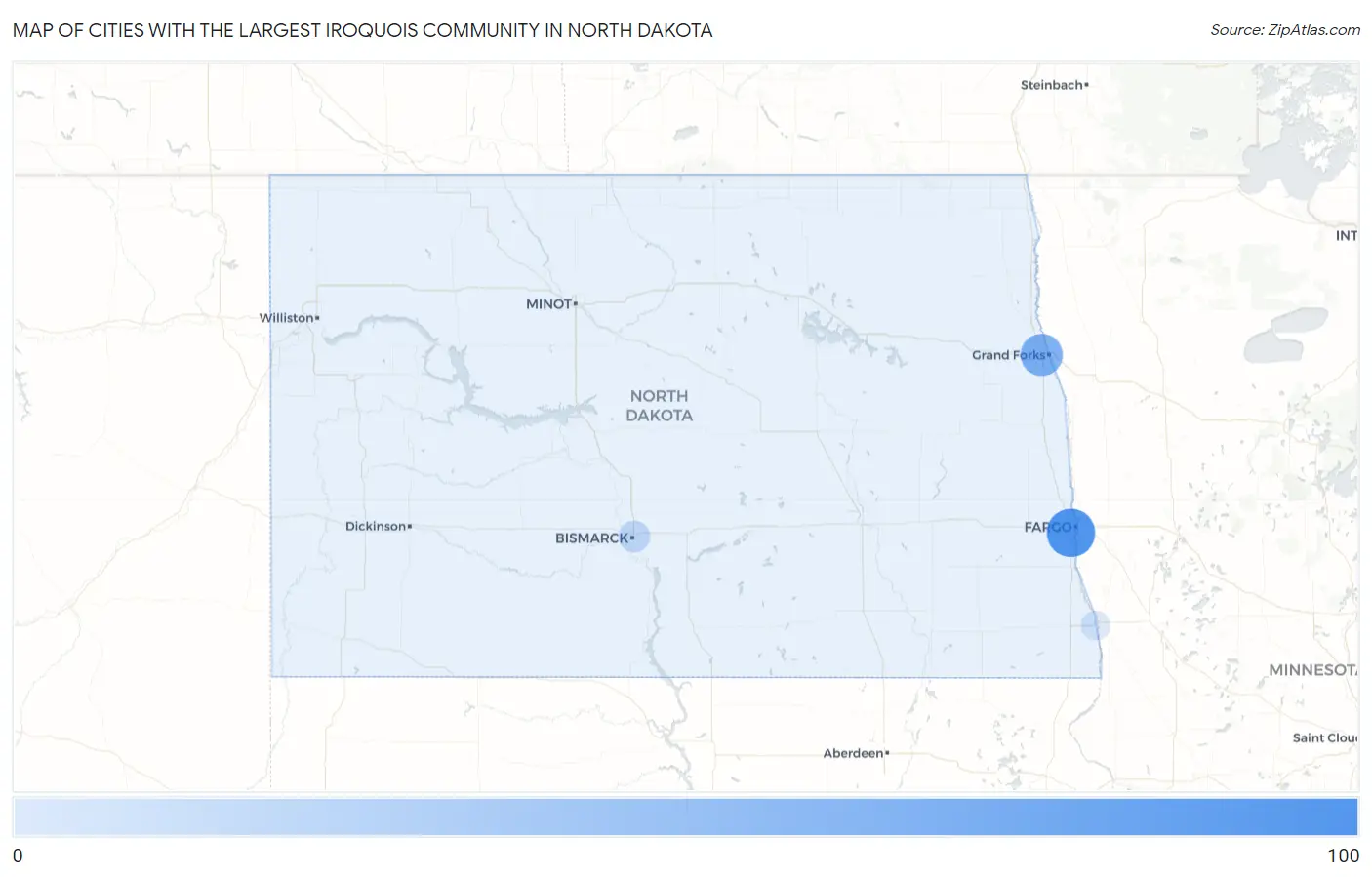 Cities with the Largest Iroquois Community in North Dakota Map