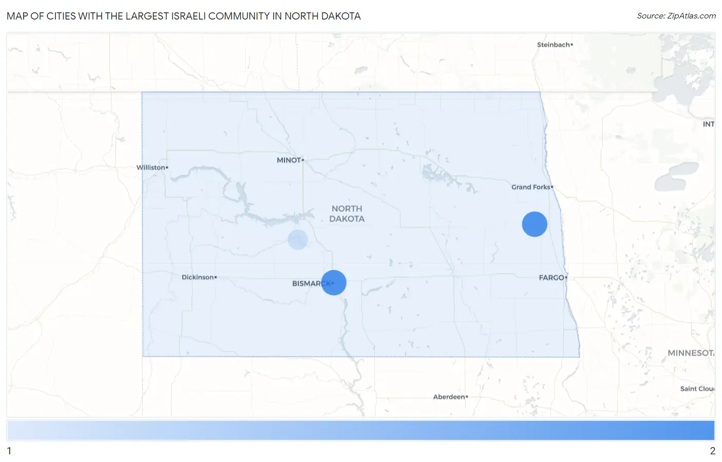 Cities with the Largest Israeli Community in North Dakota Map