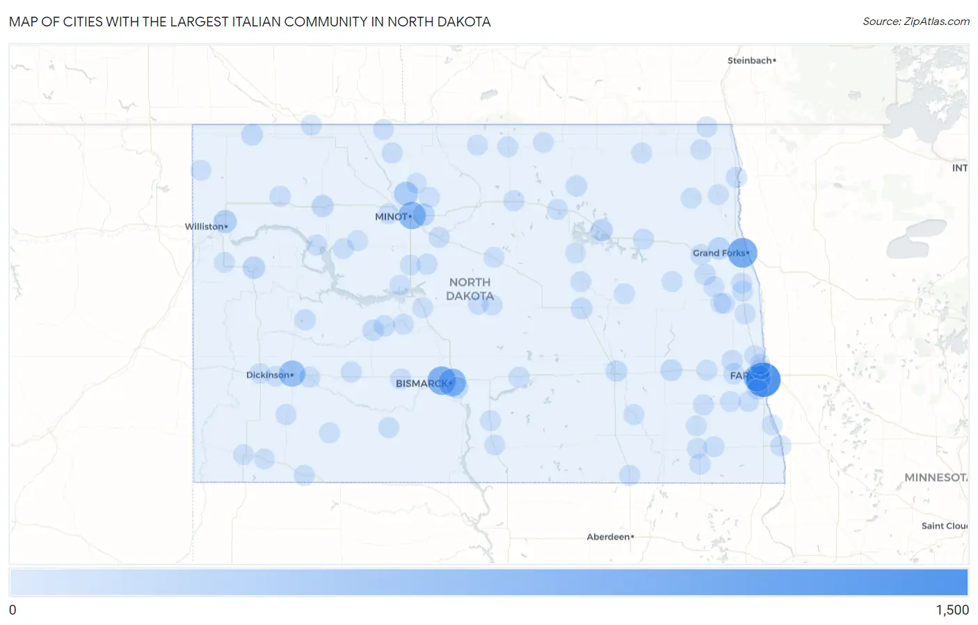 Cities with the Largest Italian Community in North Dakota Map